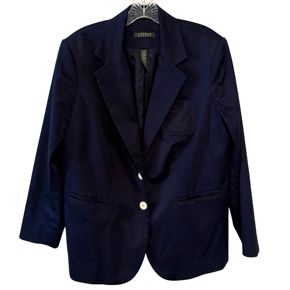 Lauren Ralph Lauren Women's Navy Embroidered Logo Blazer in Size 14W